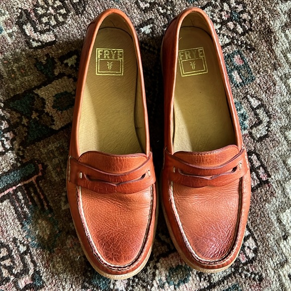 Frye Orange leather penny loafers. Size 7 1/2. Like new condition. - Picture 2 of 8